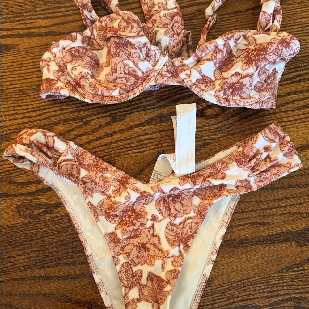 Abercrombie & Fitch Cream and Rust Floral Underwire Bikini Set